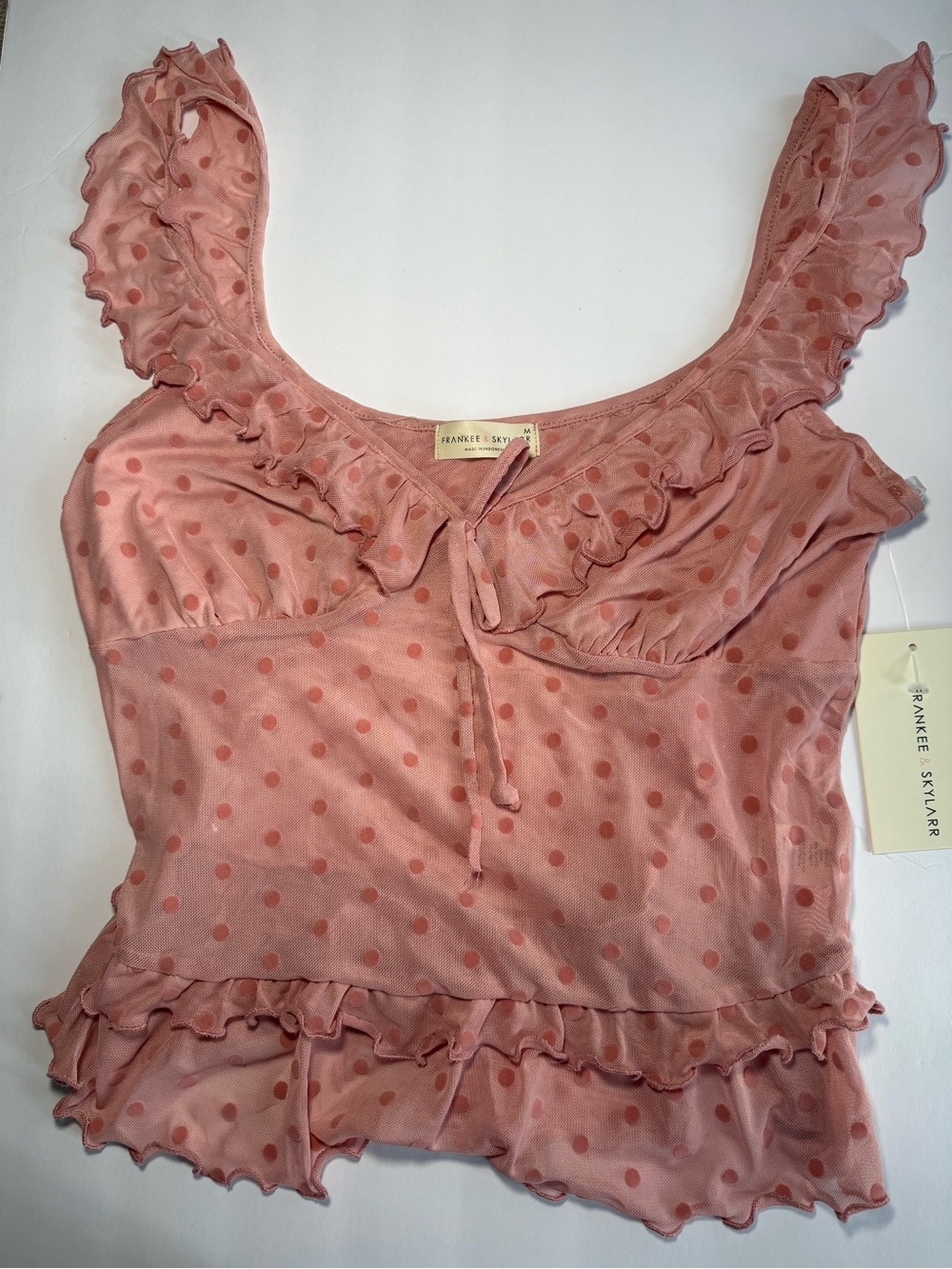 Frankee & Skylarr Pink Polka Dot Ruffle Top - Size Medium - NWT